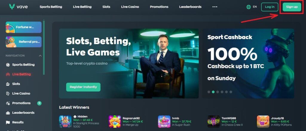 Getting Started at Vave Casino